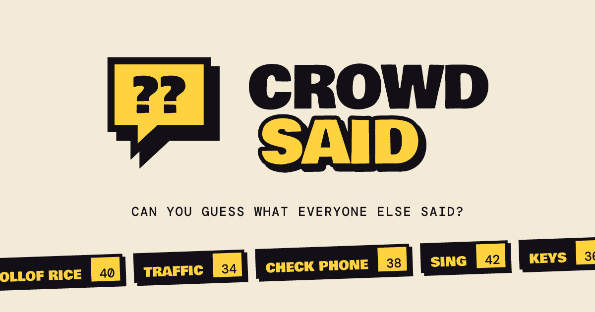 The Crowd Said logo above answer tiles: jollof rice, traffic, check phone, sing, keys