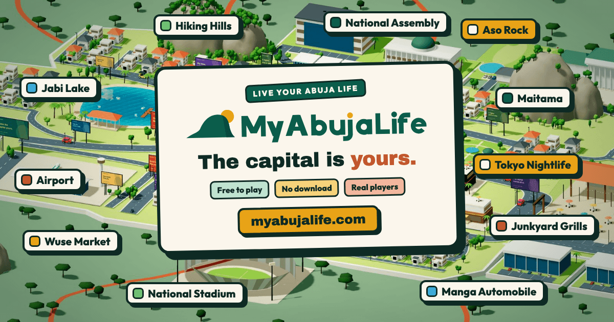 MyAbujaLife over a map of Abuja: Jabi Lake, Aso Rock, Wuse Market and more